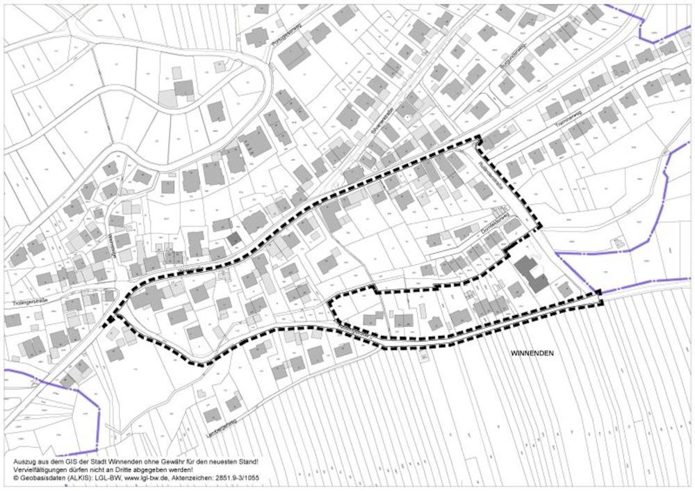 Der Ausschnitt aus dem Flurstücksplan zeigt das Gebiet zwischen der Wein- und der Rieslingstraße