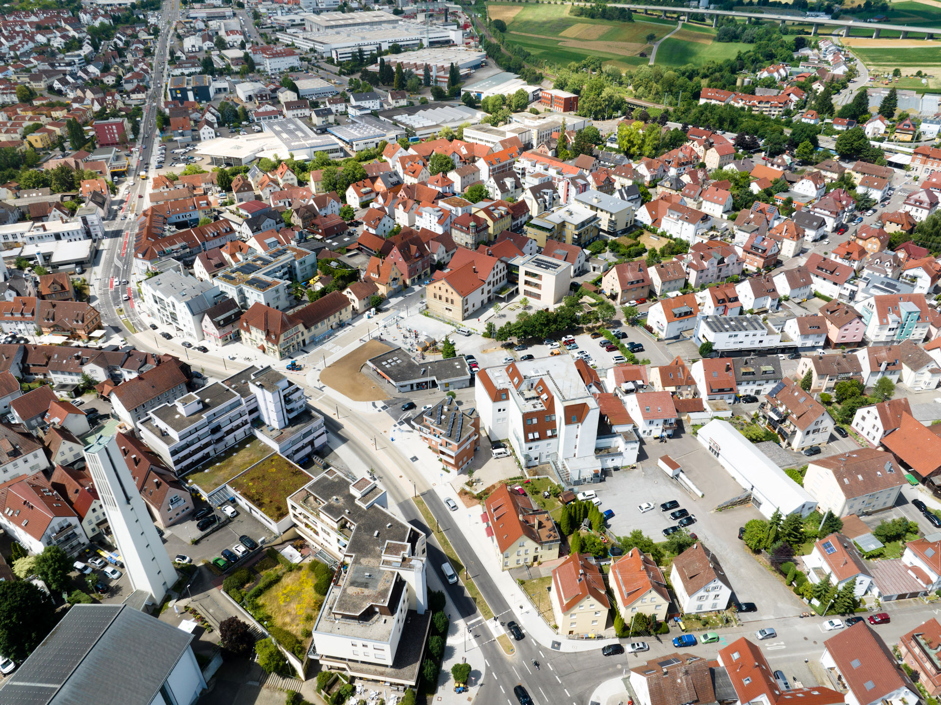 Drohnenaufnahme der Winnender Innenstadt