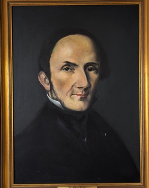 Das Ehrenbürgergemälde zeigt Dr. Albert Zeller in dunkler Kleidung seitlich in zum Betrachter schauend